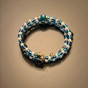 Hand Crafted Blue and Gold Beaded Bracelet